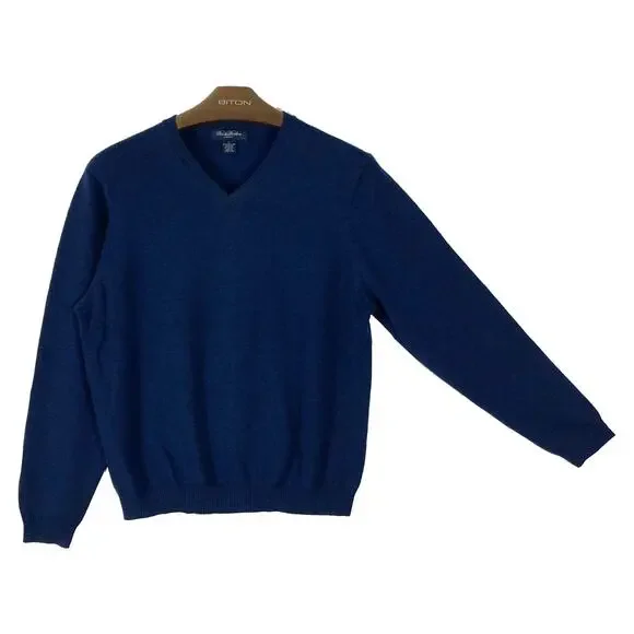 NWOT BROOKS BROTHERS Sweater Men M Navy Merino-Wool V-Neck Long-Sleeve - Picture 2 of 9
